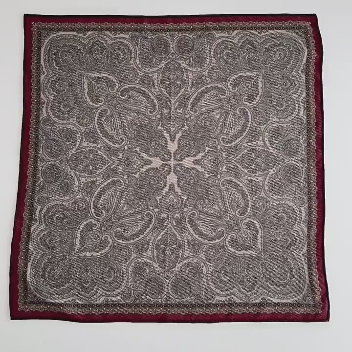 Brown paisley scarf, Twill printed mulberry silk shawl, Silk and wool scarf, Women's handbag square scarf, Double-sided pattern,Gift for her